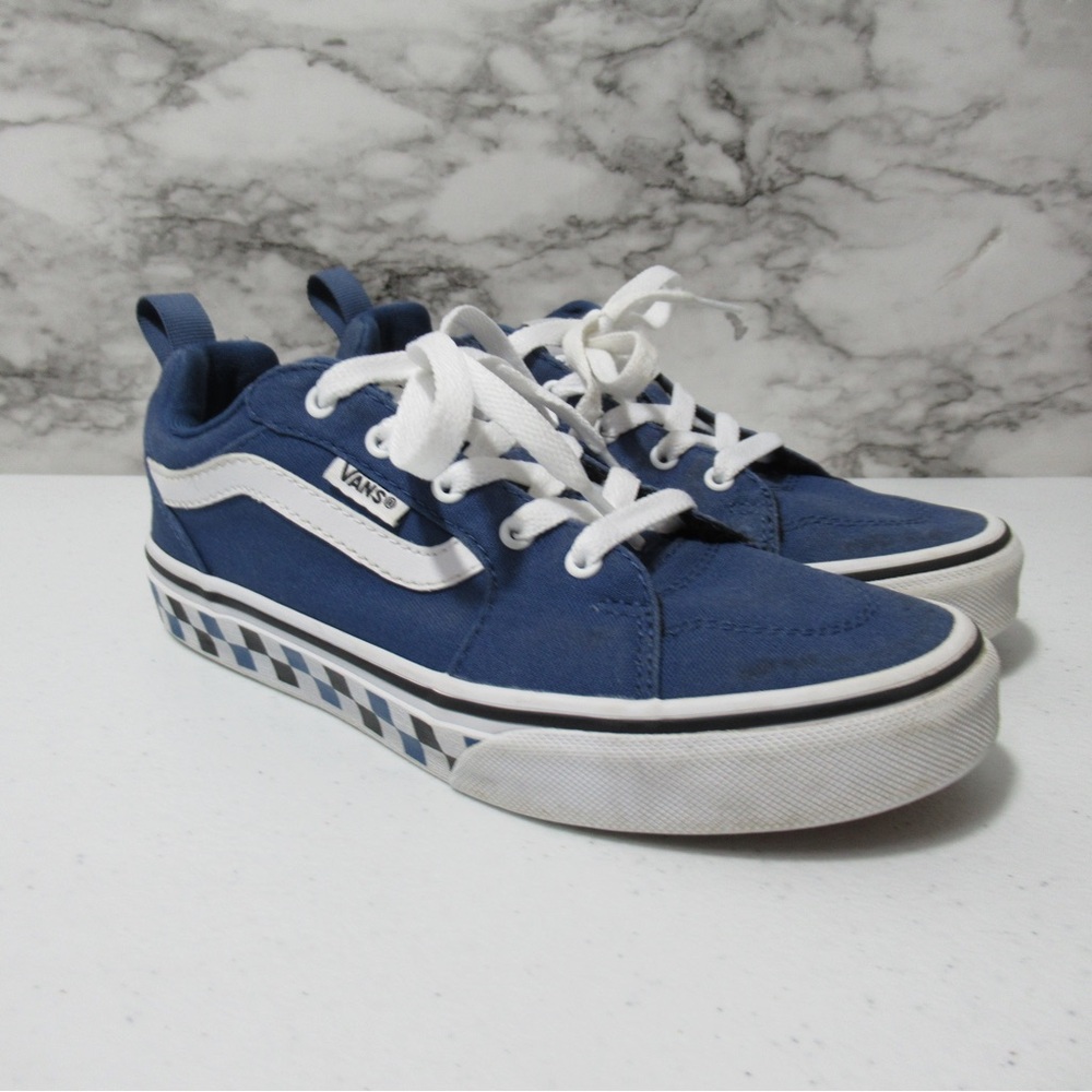 Vans Blue and White Checkered Sidewall Sneakers Kids Size 3
